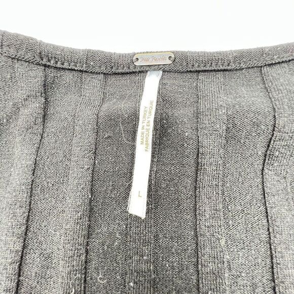 Free People Central Park Cardi Top Black Womens Large Ribbed Button Sweater - Picture 3 of 5